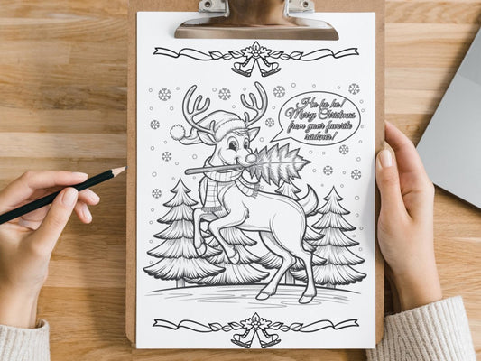 Páginas para colorear de Navidad, libro para colorear de Navidad, páginas para colorear, dibujos para colorear de Navidad, imprimibles de Navidad, página para colorear de Papá Noel, página para colorear de renos