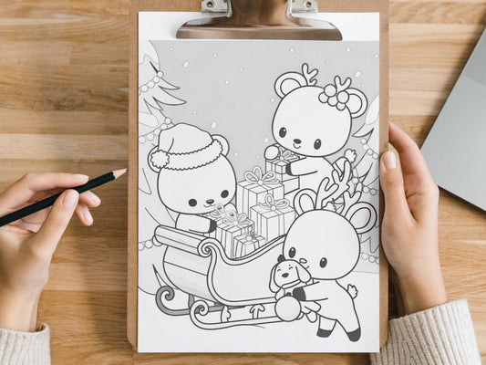 Navidad kawaii, dibujos para colorear de navidad, dibujos para colorear kawaii, dibujos para colorear de vacaciones, dibujos para colorear de navidad, dibujos para colorear festivos, dibujos kawaii lindos, dibujos para colorear de invierno