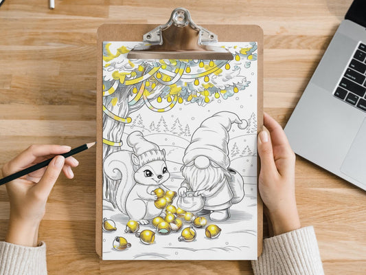 Dibujos para colorear de gnomos navideños, gnomos festivos, animales del bosque de invierno, libro para colorear de vacaciones, dibujos para colorear de invierno, dibujos para colorear de gnomos imprimibles