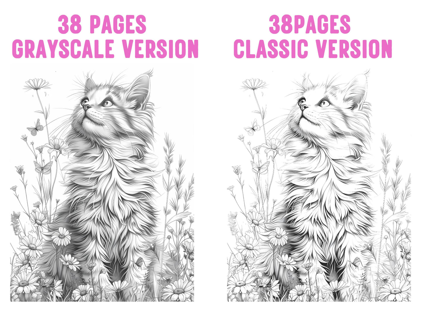 Página para colorear de gatos, páginas para colorear de gatos para imprimir, páginas para colorear de gatos para adultos, gatos y plantas, páginas para colorear de gatos