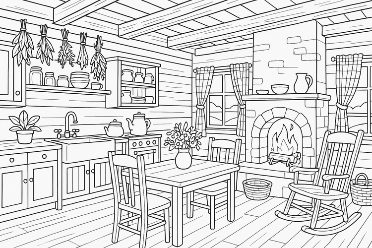 Interiors Coloring Pages, Home & Room Designs for Adults