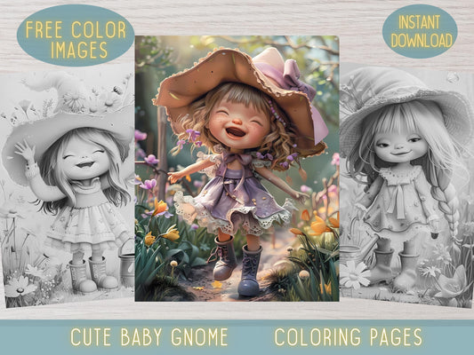 Página para colorear de gnomos, colorear de gnomos, página para colorear de gnomos lindos, libros para colorear de gnomos, colorear para adultos, libro para colorear de gnomos para adultos, bebé