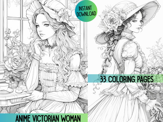 Manga de estilo victoriano, Manga para colorear de chicas, Chica manga victoriana, Páginas para colorear de chicas anime, Moda victoriana, Coloración victoriana, Coloración