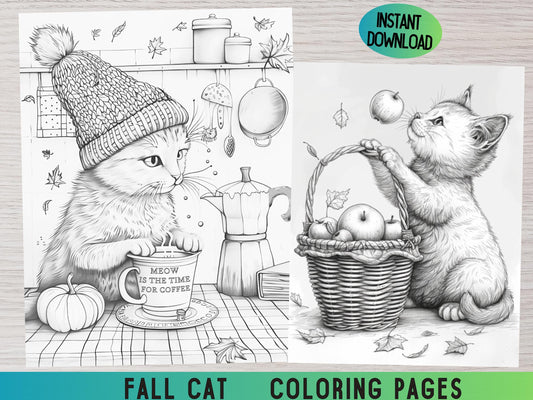 Página para colorear de gatos, páginas para colorear de otoño, páginas para colorear de gatos para adultos, páginas para colorear de gatos para adultos, lindos dibujos para colorear de gatos, páginas para colorear de gatos