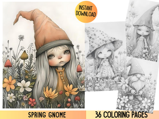 Página para colorear de gnomos, colorear gnomos/página para colorear de gnomos lindos, colorear en escala de grises, páginas para colorear de gnomos de jardín/libro para colorear de gnomos para adultos