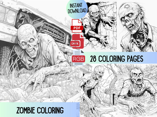 Colorear zombis, Libro para colorear de zombis, Página para colorear de zombis, Imprimibles de zombis, Colorear para adultos, Página para colorear de terror, Colorear en escala de grises
