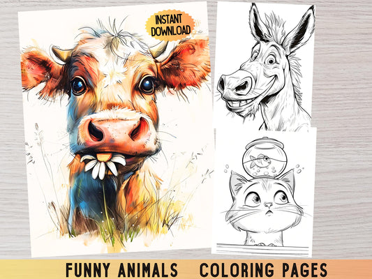 Páginas para colorear divertidas, libro para colorear divertido, dibujos para colorear para adultos, libro para colorear animales, dibujos para colorear imprimibles, descarga digital