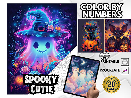 Libro para colorear de monerías espeluznantes, 20 páginas fáciles para colorear por números, páginas para colorear para niños y adultos, lindos dibujos para colorear de Halloween, dibujos para colorear de fantasmas