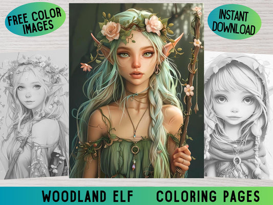 Elfo del bosque, páginas para colorear, colorear en escala de grises, elfos del bosque, página para colorear de elfos, páginas para colorear de elfos, páginas para colorear de elfos para imprimir
