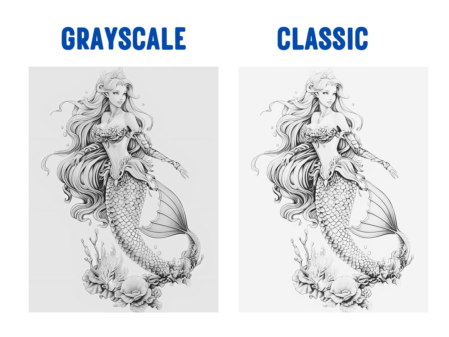 Libro para colorear de sirenas para adultos: Páginas imprimibles de fantasía (PDF)