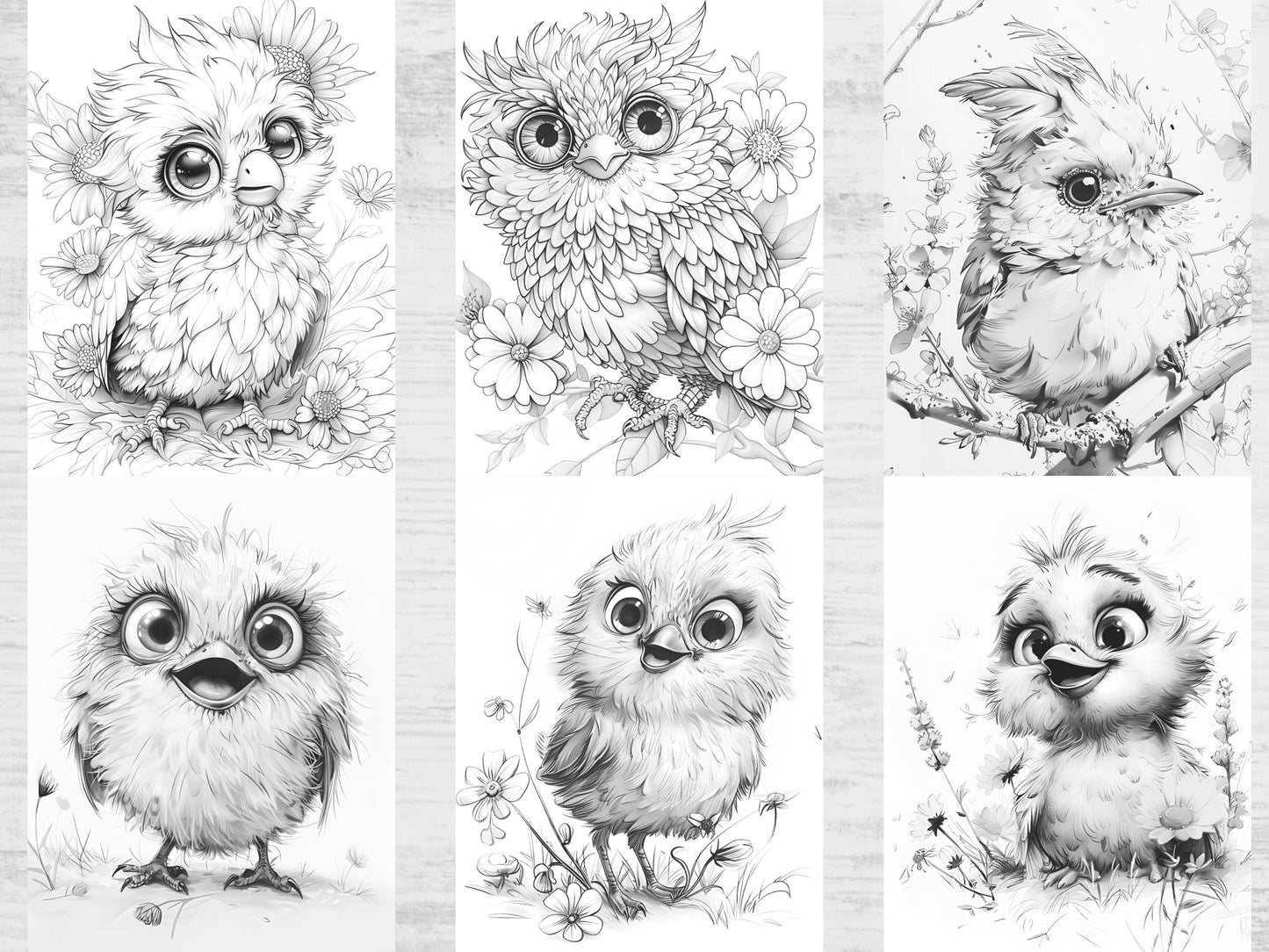 Páginas para colorear de pájaros para adultos, pájaros lindos para colorear, pájaros lindos en escala de grises, dibujos para colorear imprimibles, hermosa escala de grises, impresiones digitales, PDF