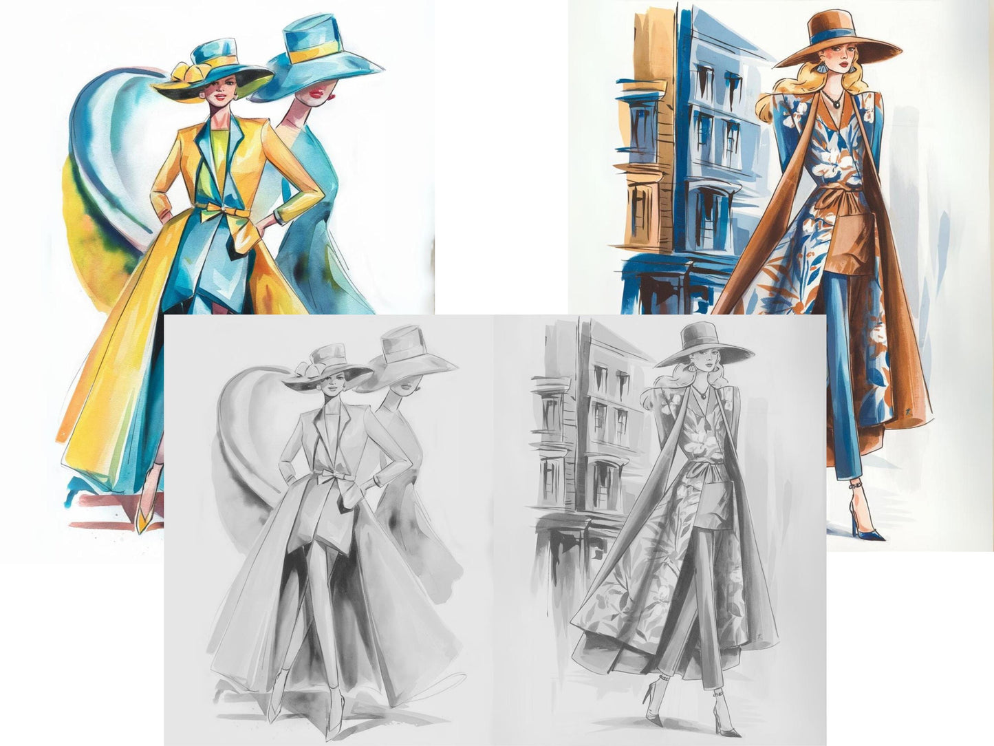 Dibujos para colorear de moda, Dibujos para colorear ropa, Dibujos para colorear de moda para adultos, Libro para colorear de moda para adultos, Diseño de moda