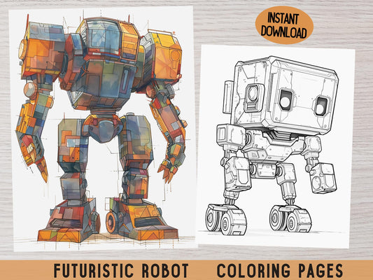 Dibujos para colorear de robots, Dibujos para colorear para niños, Dibujos para colorear para adultos, Libro para colorear de robots, Dibujos para colorear de ciencia ficción, Hojas para colorear de robots, Dibujos para colorear futuristas