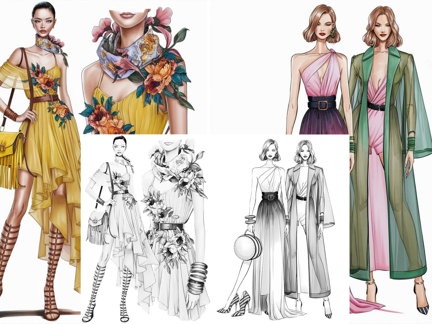 Dibujos para colorear de moda, Dibujos para colorear de moda para adultos, dibujos para colorear para adultos de moda, libro para colorear para adultos de moda, Diseño de moda