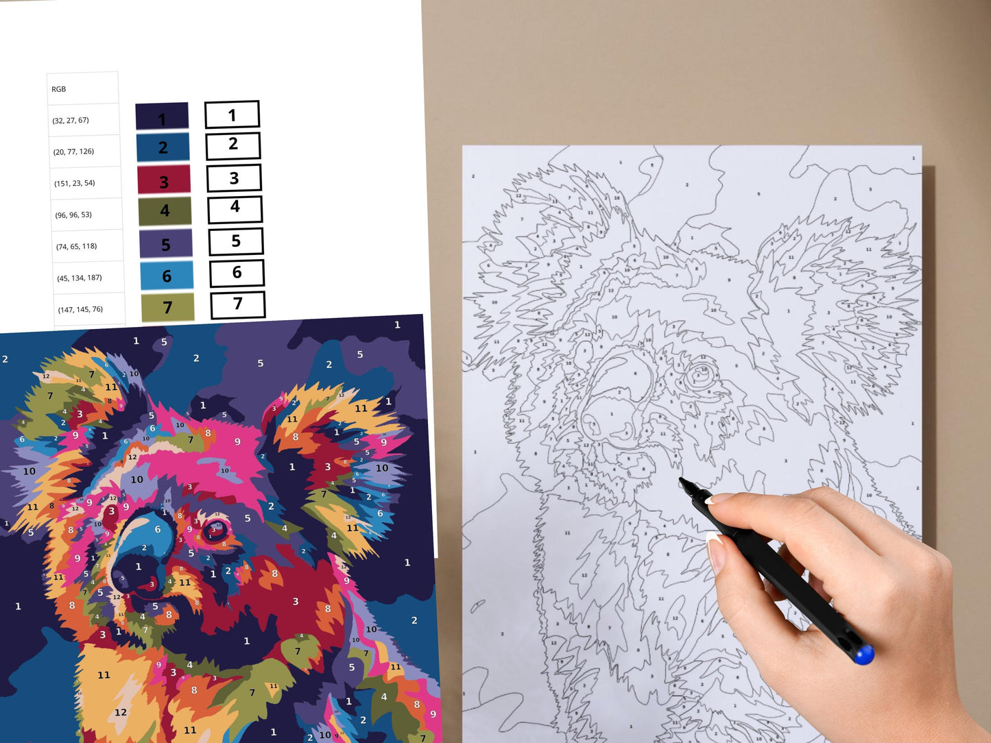 Dibujos de animales para colorear por números, libro para colorear imprimible para adultos y niños, ilustraciones relajantes de animales, descarga digital
