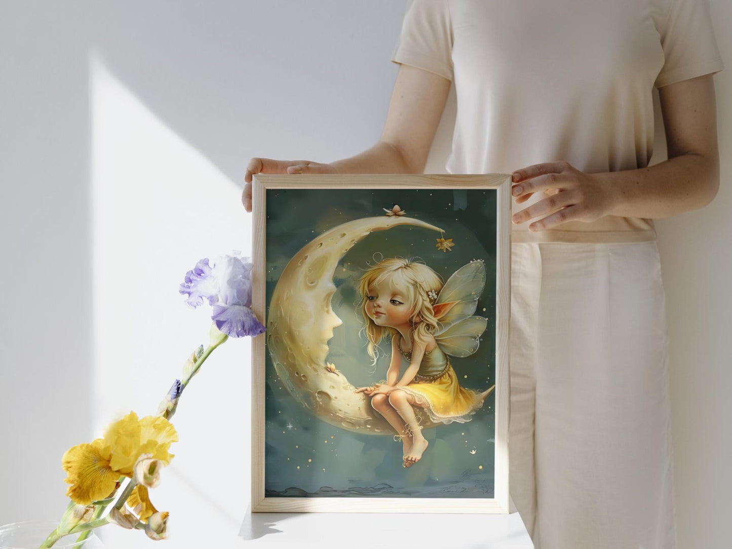 Hada de la luna, Coloración en escala de grises, Hadas de fantasía, Libro para colorear de hadas, Páginas para colorear de hadas, Pequeña hada linda, Libro para colorear de hadas