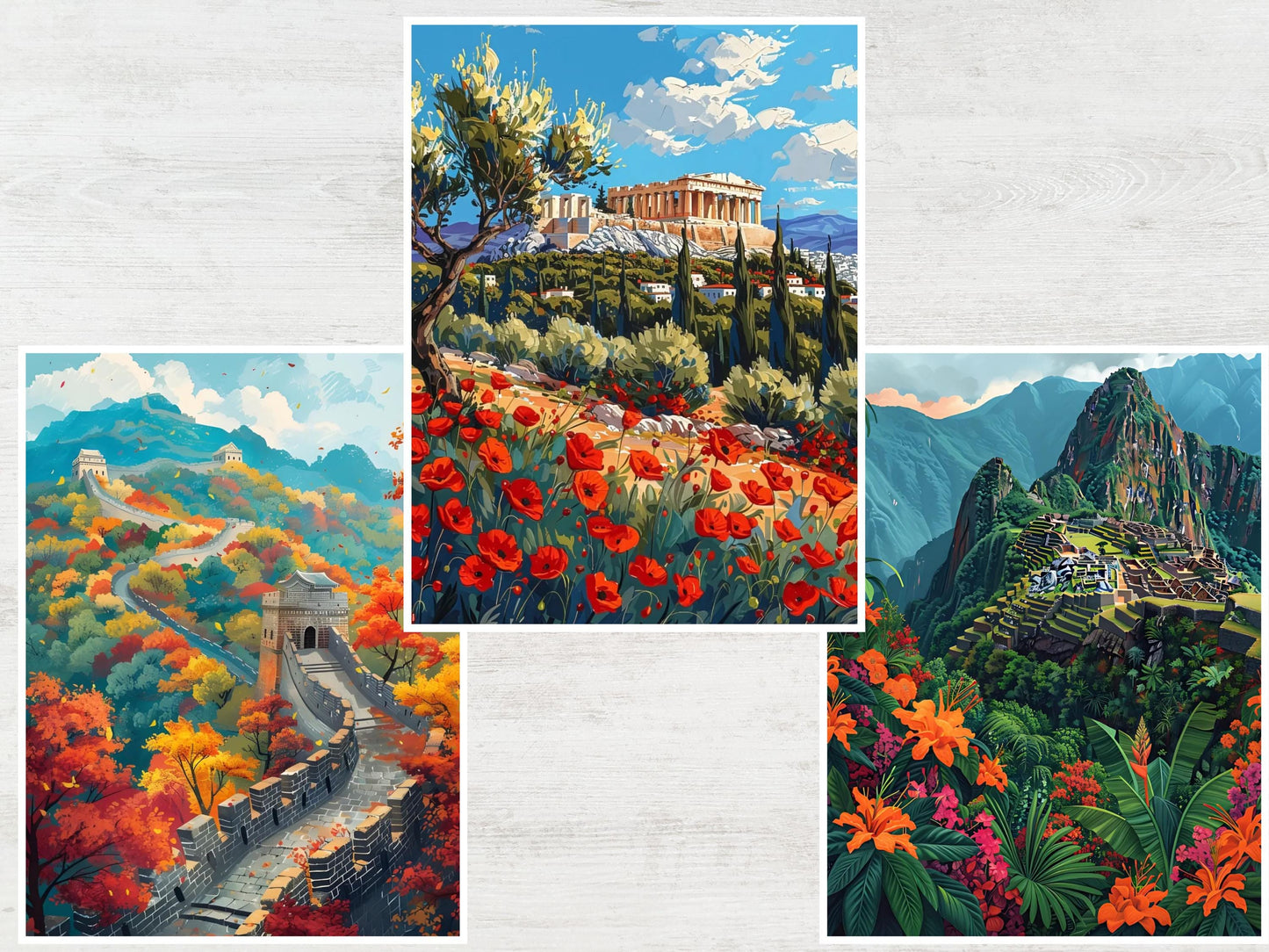 Libro para colorear paisajes por números, dibujos relajantes para adultos, colorear por números fácil, pósteres de viajes, arte de lugares emblemáticos del mundo