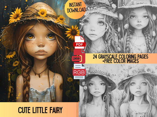 Lindas páginas para colorear de hadas, páginas para colorear de hadas, páginas para colorear de hadas para adultos, libro para colorear de hadas, coloración de fantasía/coloración en escala de grises