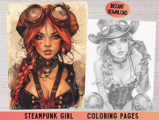 Dibujos para colorear steampunk, Dibujos para colorear de fantasía, Dibujos para colorear digitales, Libros para colorear steampunk, Páginas para colorear steampunk para adultos, Dibujos para colorear en escala de grises