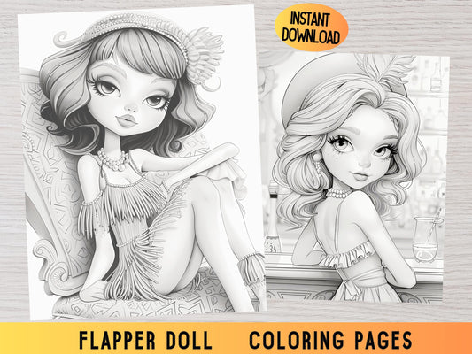 Dibujos para colorear de flappers, moda vintage, dibujos para colorear para adultos, era del jazz, dibujos para colorear para imprimir, libros para colorear, dibujos para colorear vintage, dibujos para colorear en escala de grises