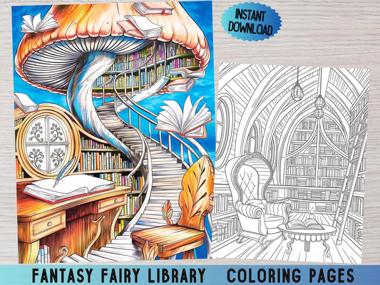 Páginas para colorear de la Biblioteca Fantástica, Páginas para colorear de la Biblioteca Encantada, Páginas para colorear imprimibles, Páginas para colorear mágicas, Páginas para colorear de fantasía