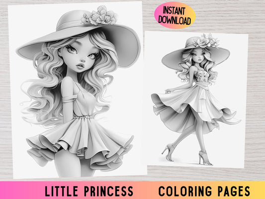 Página para colorear de princesas, libro para colorear de princesas, colorear en escala de grises, colorear princesas, colorear para adultos, libro para colorear para niñas, colorear de fantasía