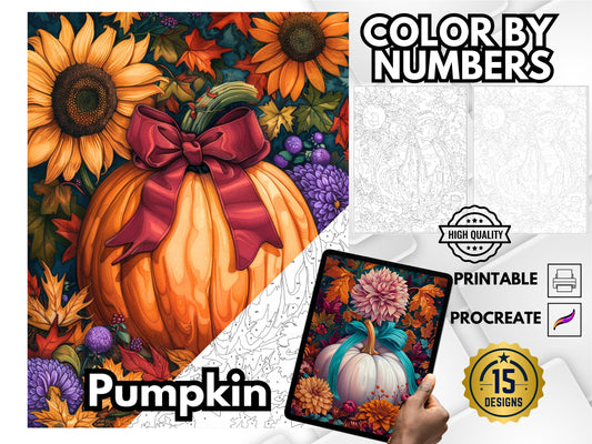 Calabaza para colorear por números, Dibujos para colorear para adultos, Dibujos para colorear de otoño, Dibujos para colorear digitales, Pintar por números, Dibujos para colorear fáciles