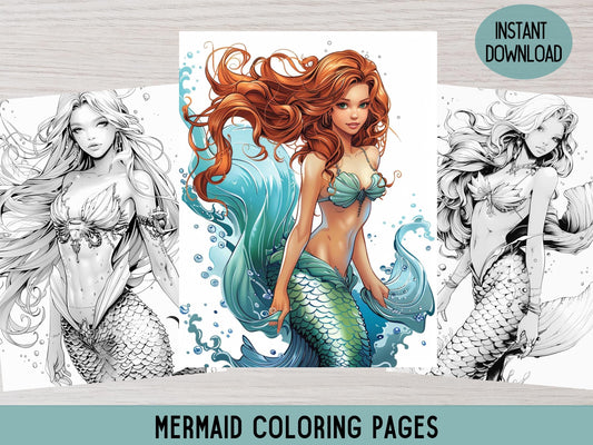Páginas para colorear de sirenas, páginas para colorear de sirenas para adultos, libro para colorear de sirenas, páginas para colorear de sirenas, página para colorear de sirenas, estilo cómic