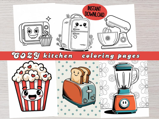 Páginas para colorear acogedoras / Libro para colorear de cocina acogedora / Dibujos para colorear imprimibles / Libro para colorear lindo / Dibujos para colorear atrevidos y fáciles / Dibujos para colorear relajantes