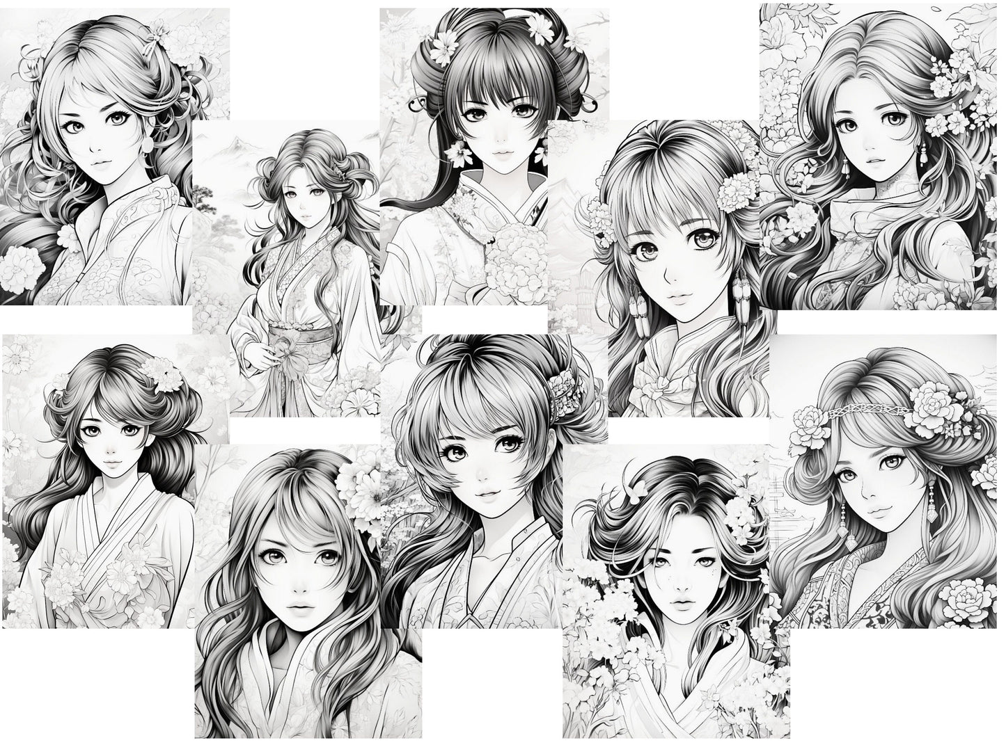 Mujer Kimono Japonesa, mujeres hermosas, páginas para colorear, colorear en escala de grises, chicas asiáticas, chicas japonesas, colorear kimono, colorear japonesas