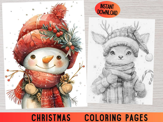 Dibujos para colorear de Navidad, Libro para colorear de Navidad/Libro de Navidad para adultos/Páginas para colorear de invierno/Escenas navideñas/Páginas para colorear de Navidad/Colorear festivo