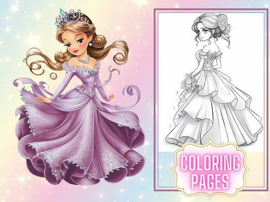 Colorear princesas, Páginas para colorear imprimibles de princesas, Páginas para colorear princesas, Páginas para colorear de niñas, Libro para colorear princesas, Colorear para niños