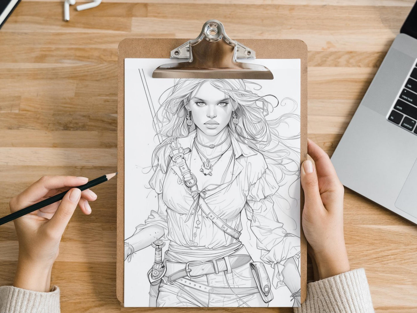 Dibujos para colorear de mujeres piratas, dibujos para colorear de mujeres piratas, arte de aventuras marinas, dibujos para colorear náuticos, chicas piratas, dibujos para colorear de fantasía, páginas digitales