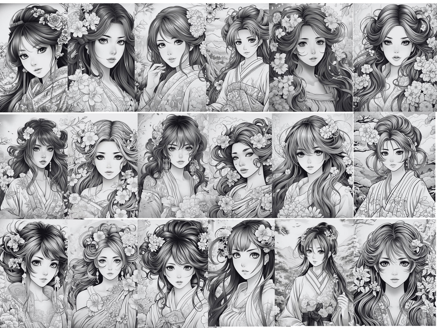 Mujer Kimono Japonesa, mujeres hermosas, páginas para colorear, colorear en escala de grises, chicas asiáticas, chicas japonesas, colorear kimono, colorear japonesas