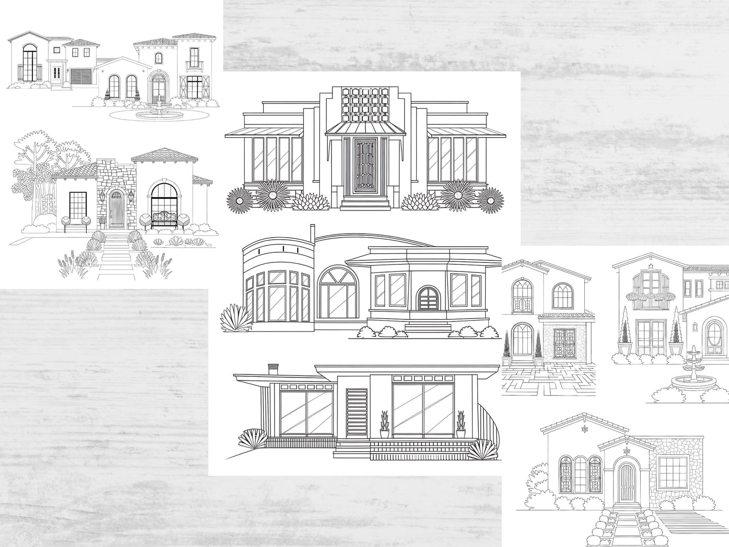 Dibujos de casas para colorear, dibujos acogedores para colorear, imprimibles y digitales, para aliviar el estrés, para adultos, para colorear el hogar