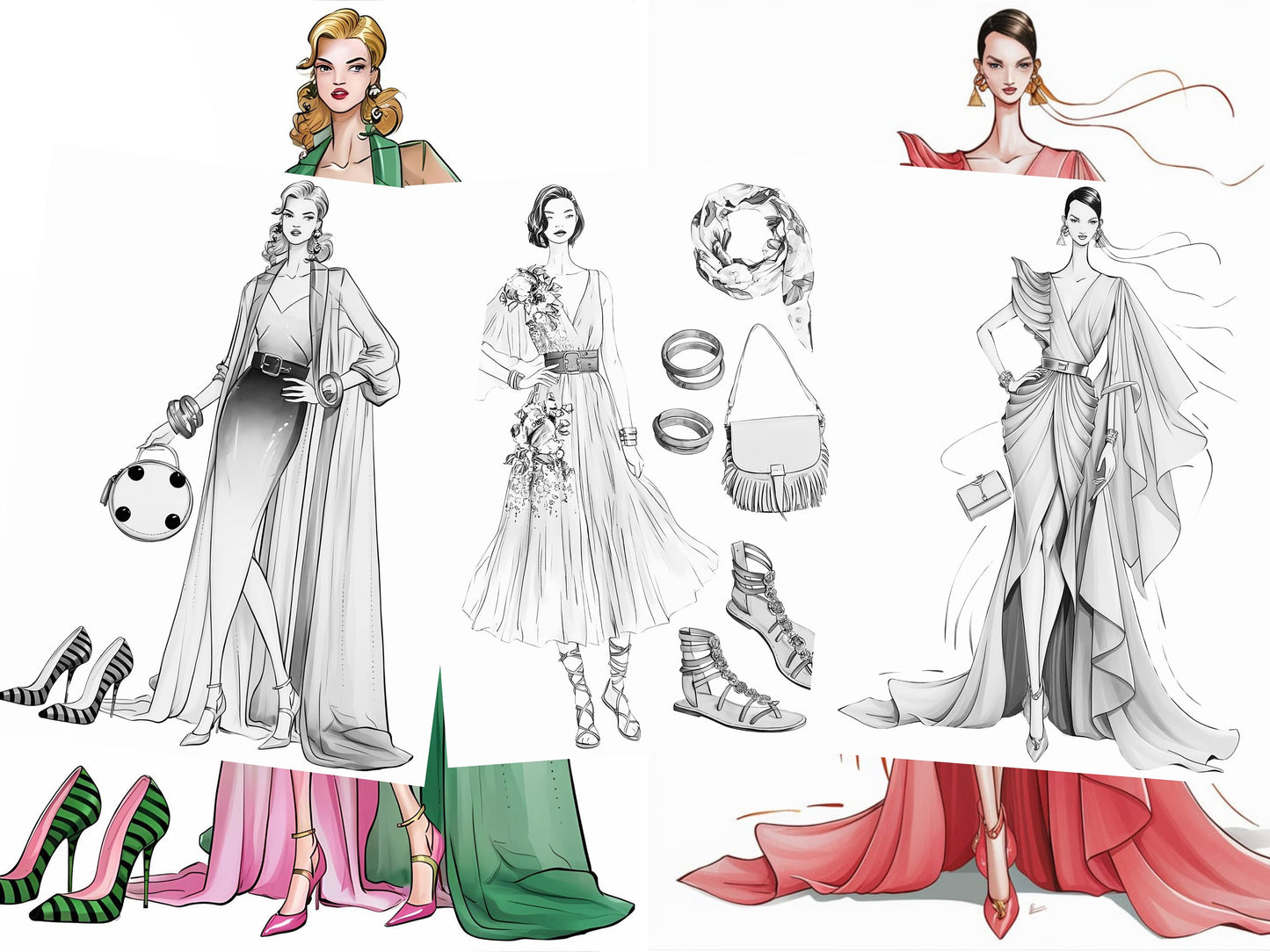 Dibujos para colorear de moda, Dibujos para colorear de moda para adultos, dibujos para colorear para adultos de moda, libro para colorear para adultos de moda, Diseño de moda