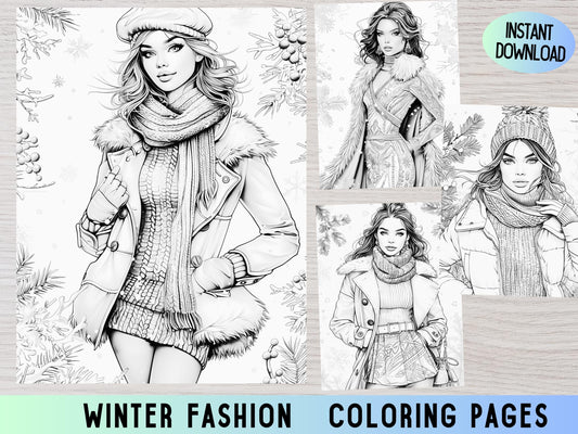 Dibujos para colorear de invierno, Dibujos para colorear de invierno para adultos, Dibujos para colorear de moda de invierno, Dibujos para colorear de moda, Dibujos para colorear digitales, Dibujos para colorear para adultos,