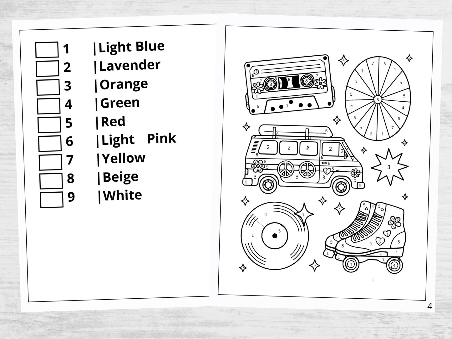 Libro para colorear retro con flores para colorear por números (PDF)