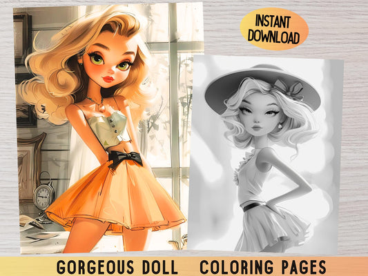 Libro para colorear de chicas de moda, páginas para colorear de moda para adultos, libro para colorear de moda para adultos, chicas de moda de los años 50, modelo de los años 50 para colorear, escala de grises