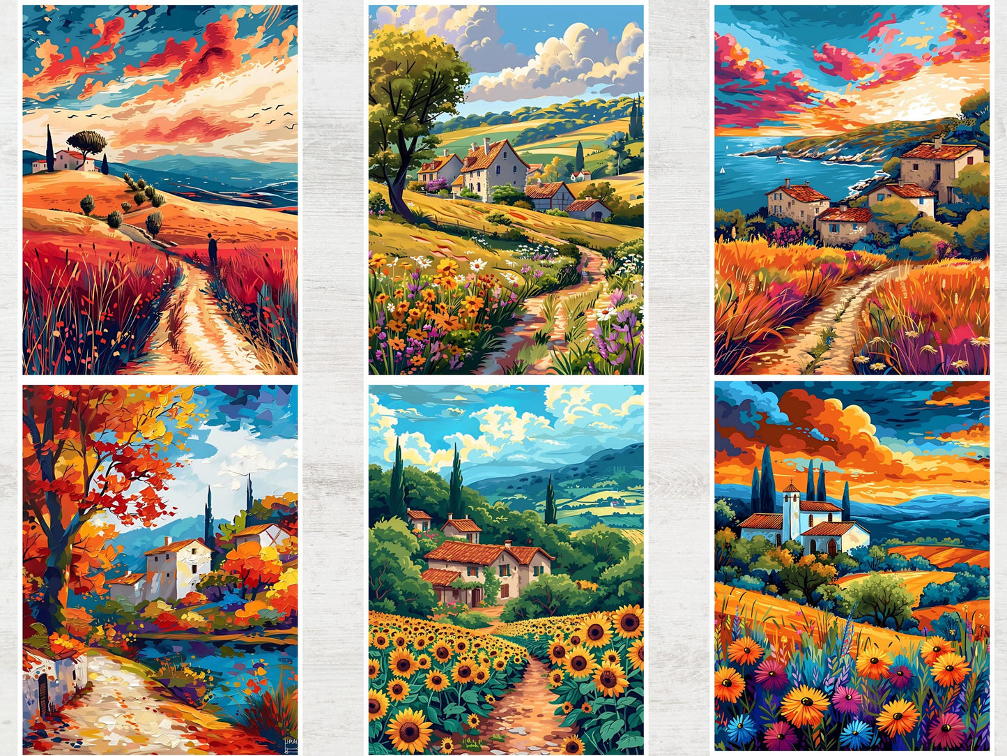 Paisaje campestre para colorear por números, dibujos relajantes para adultos, dibujos fáciles para colorear, dibujos digitales tranquilos y conscientes