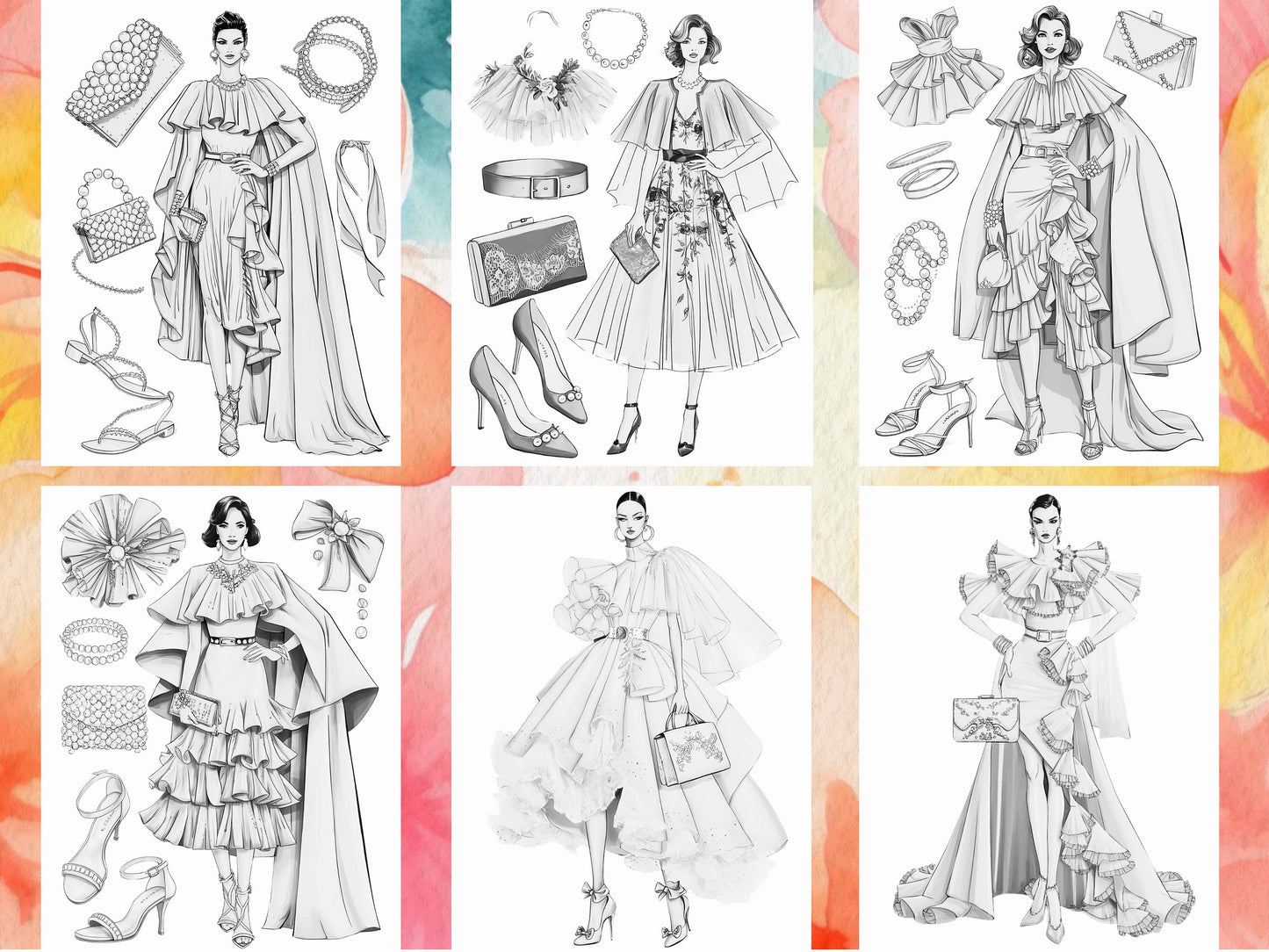 Dibujos para colorear de moda, Dibujos para colorear de moda para adultos, dibujos para colorear para adultos de moda, libro para colorear para adultos de moda, Diseño de moda