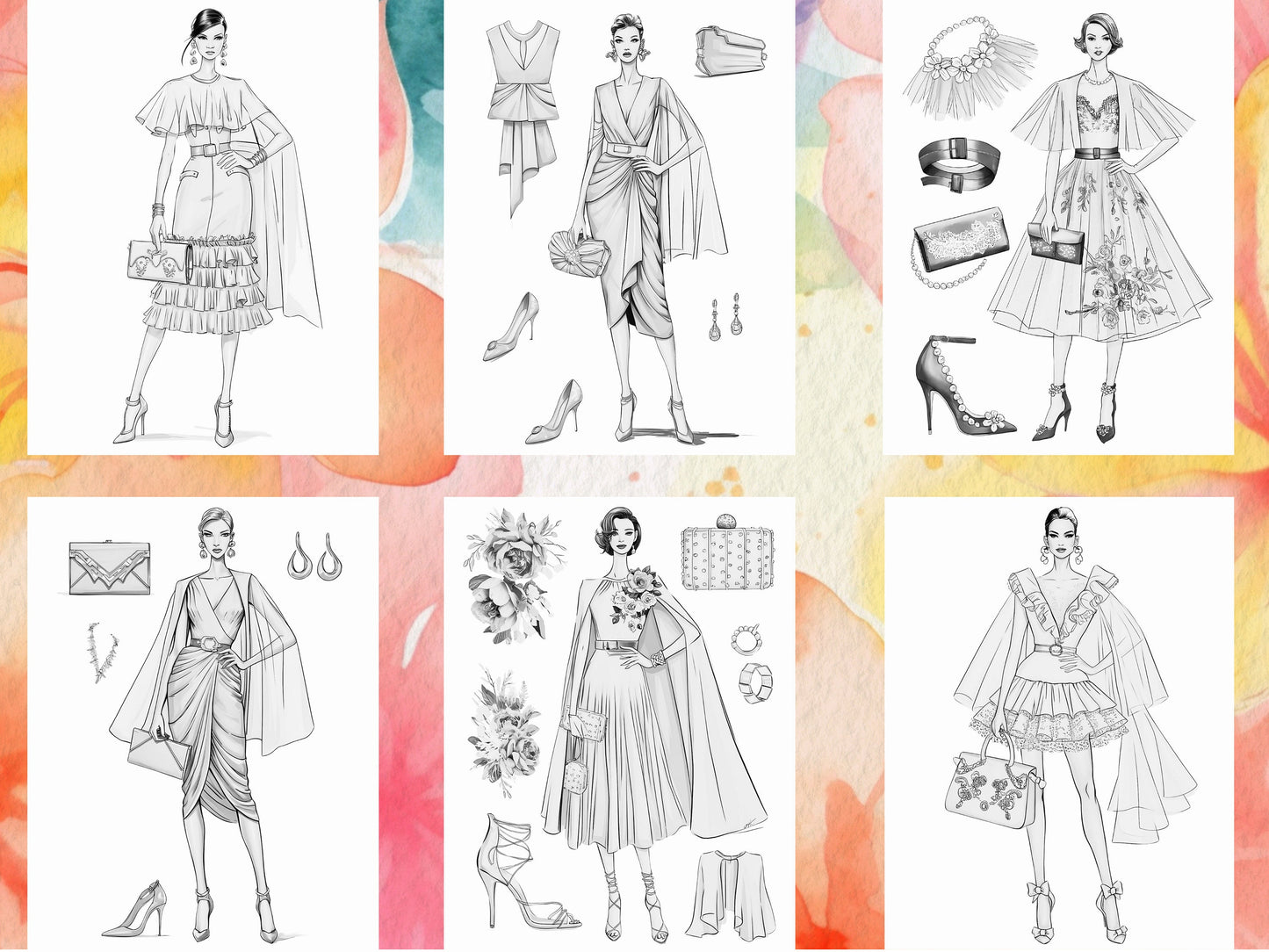 Dibujos para colorear de moda, Dibujos para colorear de moda para adultos, dibujos para colorear para adultos de moda, libro para colorear para adultos de moda, Diseño de moda