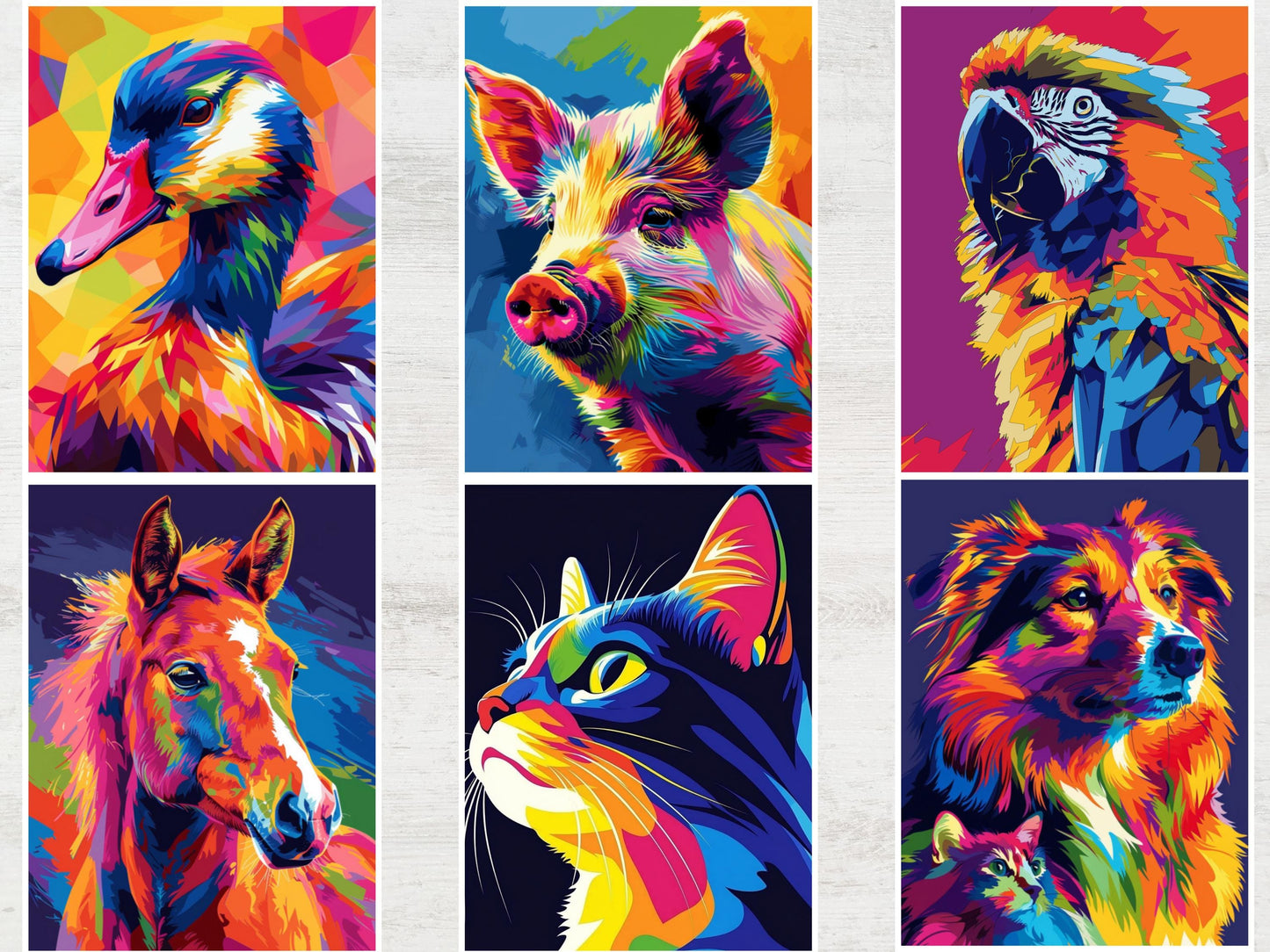 Dibujos de animales para colorear por números, libro para colorear imprimible para adultos y niños, ilustraciones relajantes de animales, descarga digital