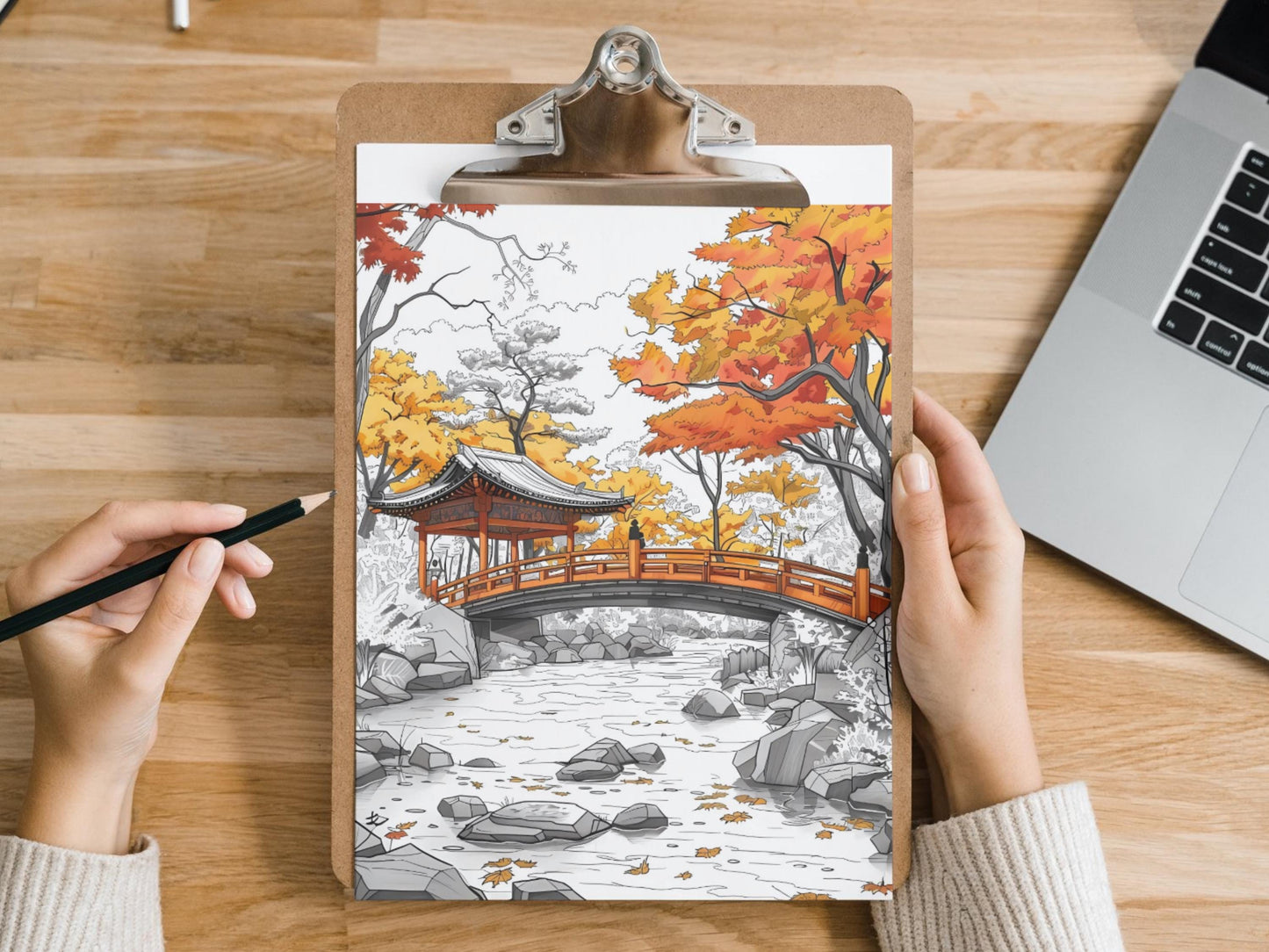 Páginas para colorear de jardines japoneses - Diseños de flores de cerezo - Libro para colorear de Sakura para adultos - Páginas para colorear relajantes e imprimibles