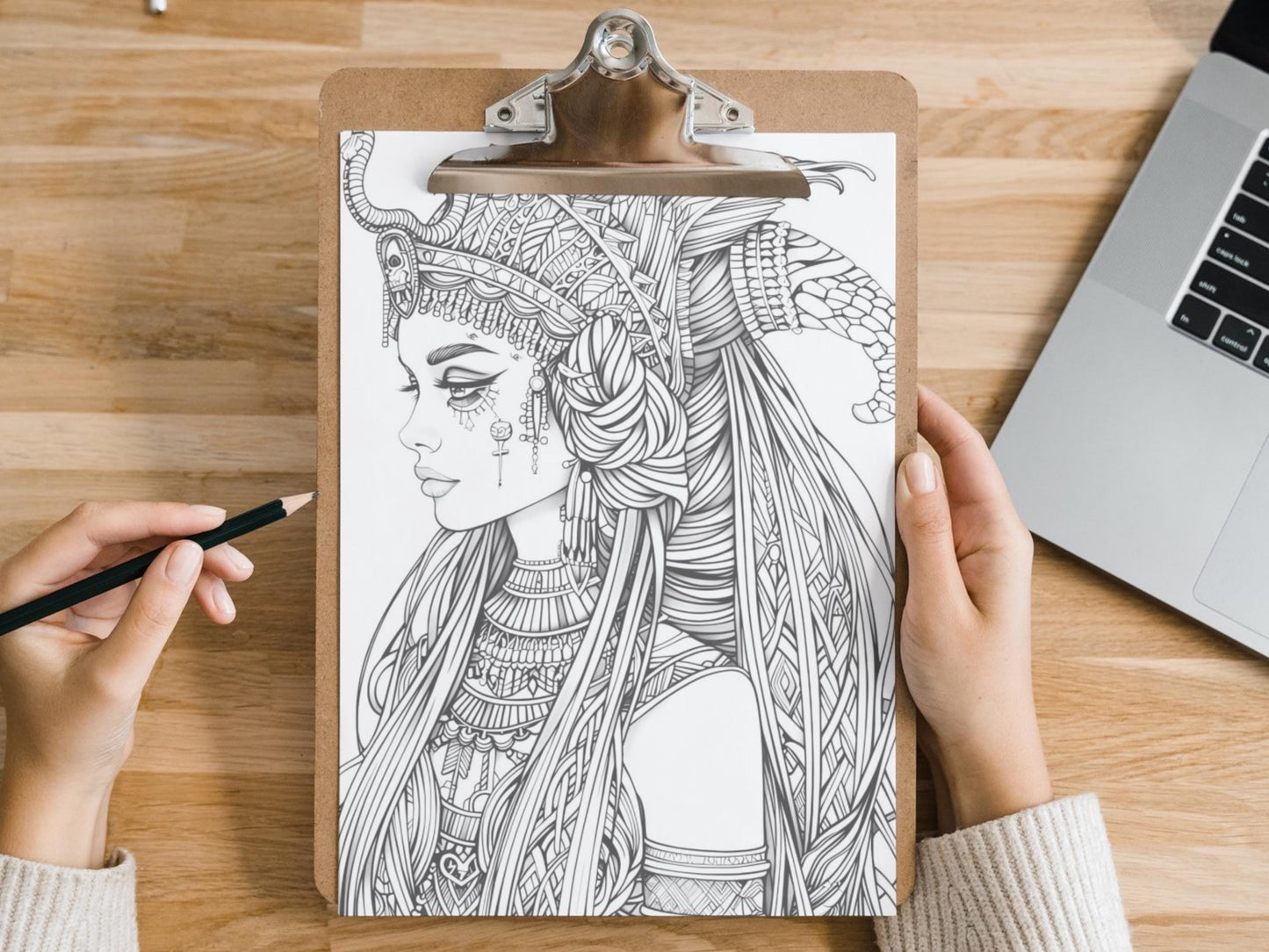 Coloración para adultos, Antiguo Egipto, Antiguo Egipto, Libro para colorear egipcio, Princesa egipcia, libro para colorear para adultos, páginas para colorear