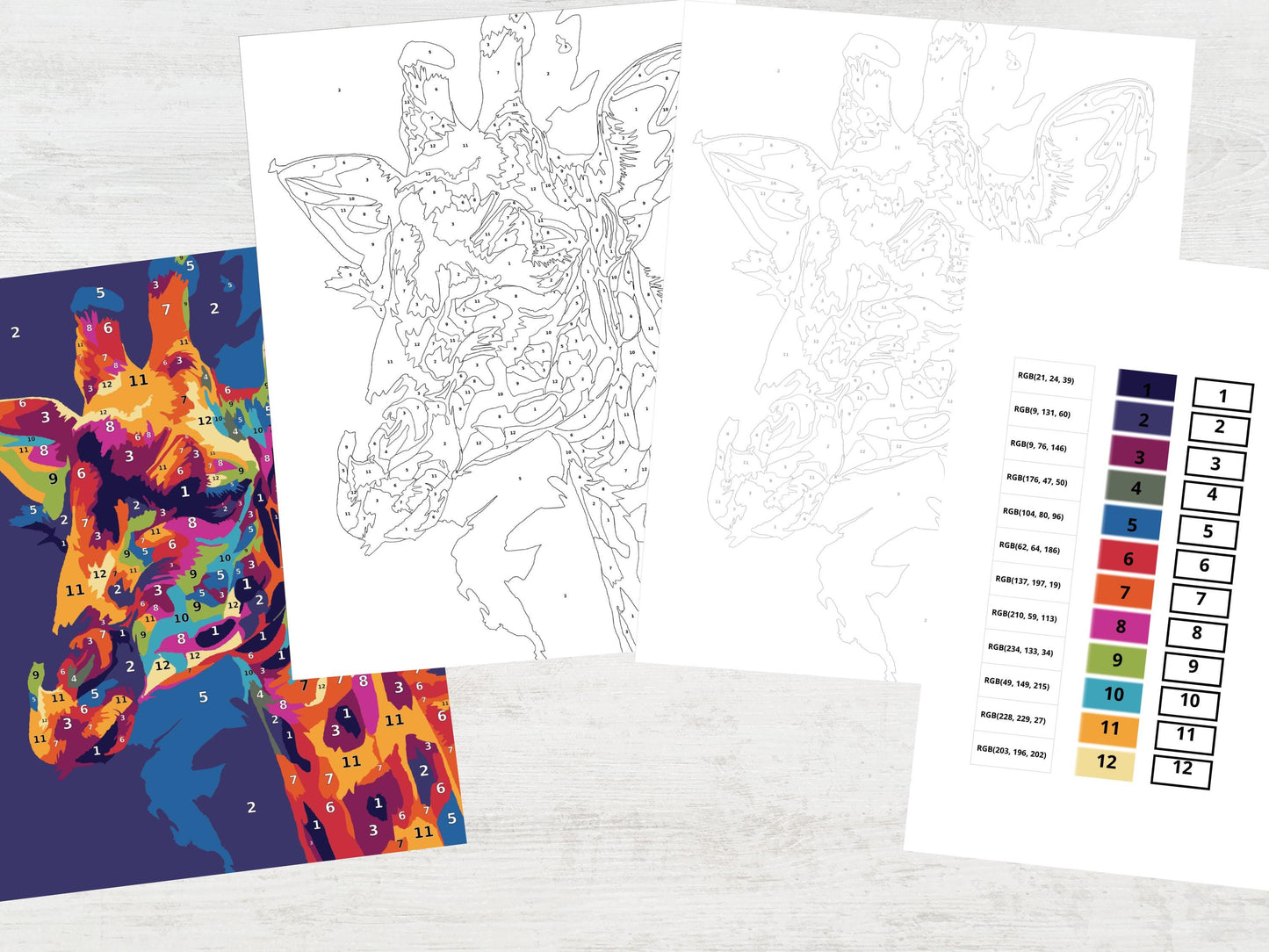 Dibujos de animales para colorear por números, libro para colorear imprimible para adultos y niños, ilustraciones relajantes de animales, descarga digital