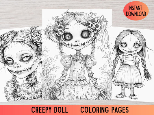 Dibujos para colorear de muñecas espeluznantes, Dibujos espeluznantes, Dibujos de terror, Dibujos para colorear para adultos, Dibujos de terror, Dibujos de Halloween