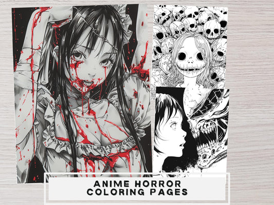 Dibujos para colorear de manga y terror, dibujos para adultos, dibujos espeluznantes, dibujos de miedo, dibujos de monstruos, libros de terror, manga oscuro