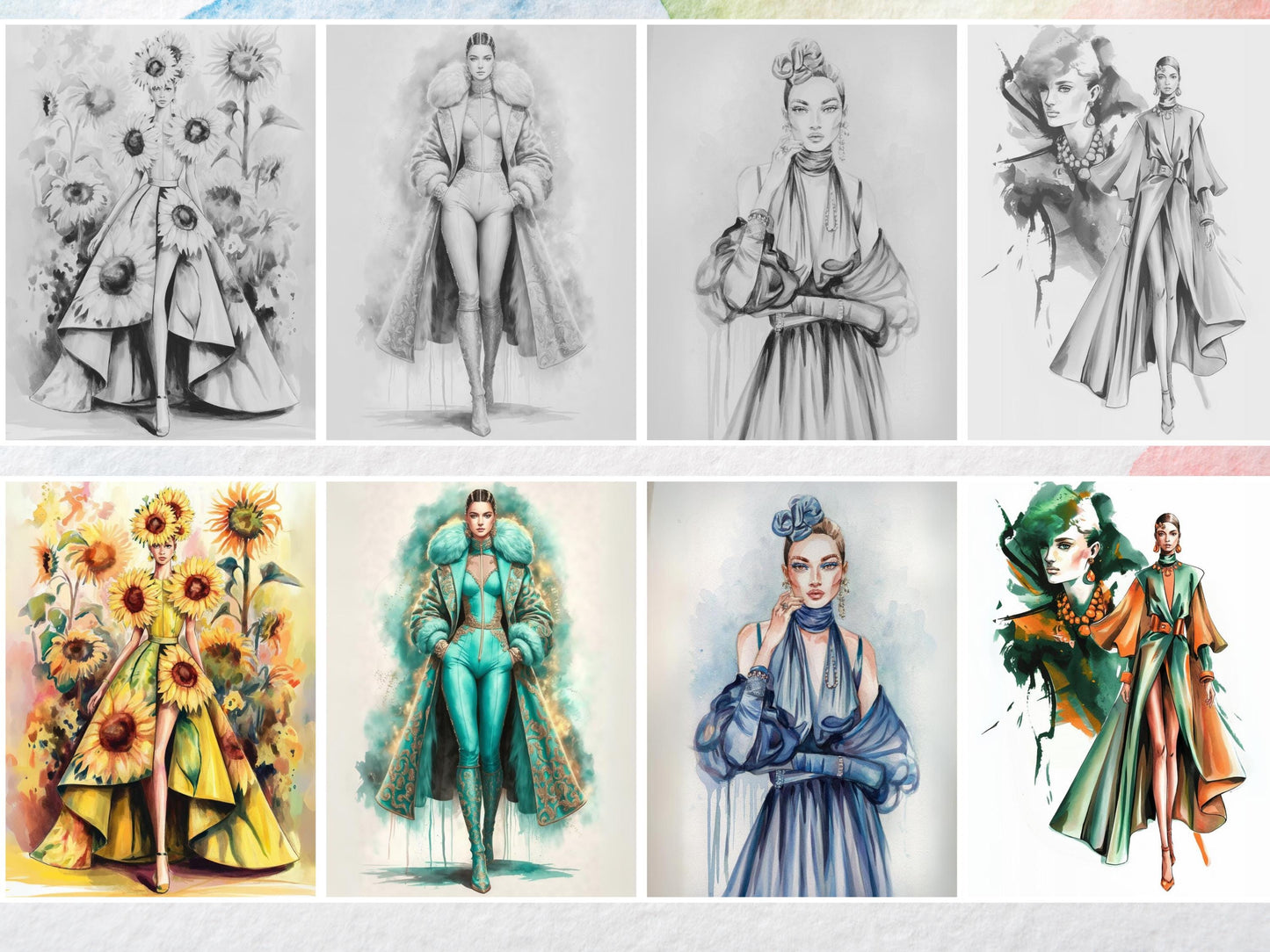 Dibujos para colorear de moda, Dibujos para colorear ropa, Dibujos para colorear de moda para adultos, Libro para colorear de moda para adultos, Diseño de moda