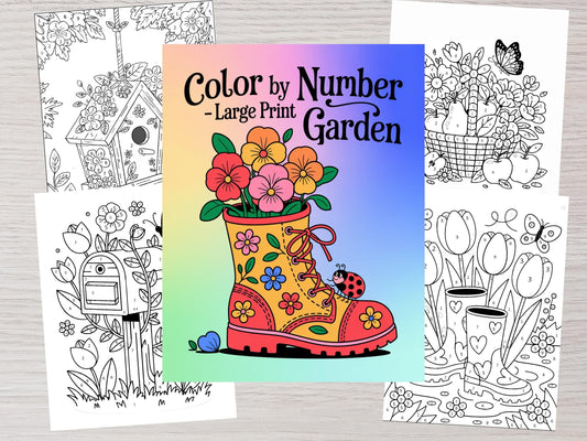 Colorear por números, colorear por números imprimible, colorear por números fácil, páginas para colorear de jardines, colorear relajante para adultos y niños
